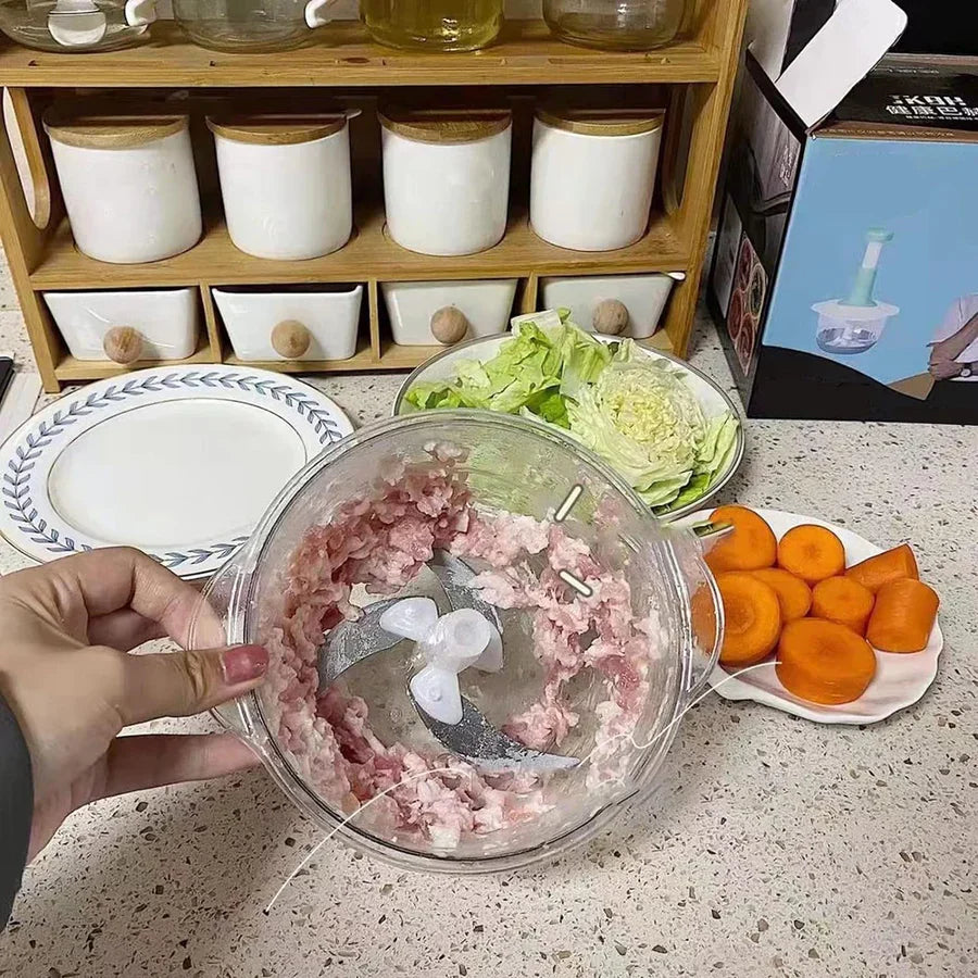 Hand Pat Food Processor / Hand Push Chopper Machine Food Processor Vegetable Chopper 1500ml Capacity
