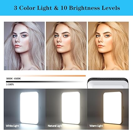 Rechargeable Mobile Selfie Light with Front & Back Clip, Three Light Modes Portable LED Selfie Light, Selfie Light for iPhone, Cell Phone, iPad, Laptop, TiKTok, Volg, Makeup, Video Conferencing