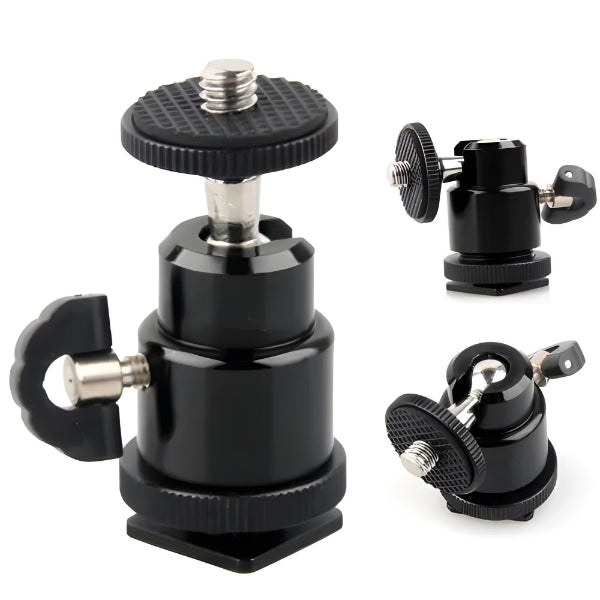 Mini Ball Head 360 degree Aluminium Alloy 1/4" Screw Tripod Hot Shoe Mount for DSLR Camera-Monopod-Camcorder-Flash Light Stand-Video Photo Accessories And LED Baby Lights