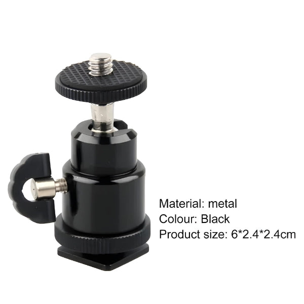 Mini Ball Head 360 degree Aluminium Alloy 1/4" Screw Tripod Hot Shoe Mount for DSLR Camera-Monopod-Camcorder-Flash Light Stand-Video Photo Accessories And LED Baby Lights
