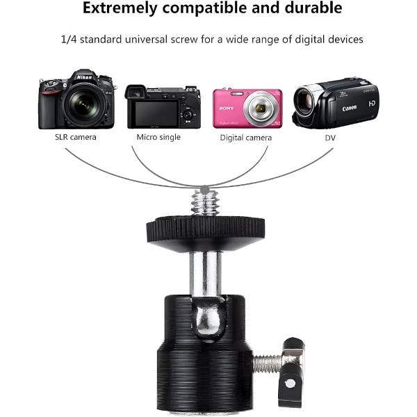 Mini Ball Head 360 degree Aluminium Alloy 1/4" Screw Tripod Hot Shoe Mount for DSLR Camera-Monopod-Camcorder-Flash Light Stand-Video Photo Accessories And LED Baby Lights