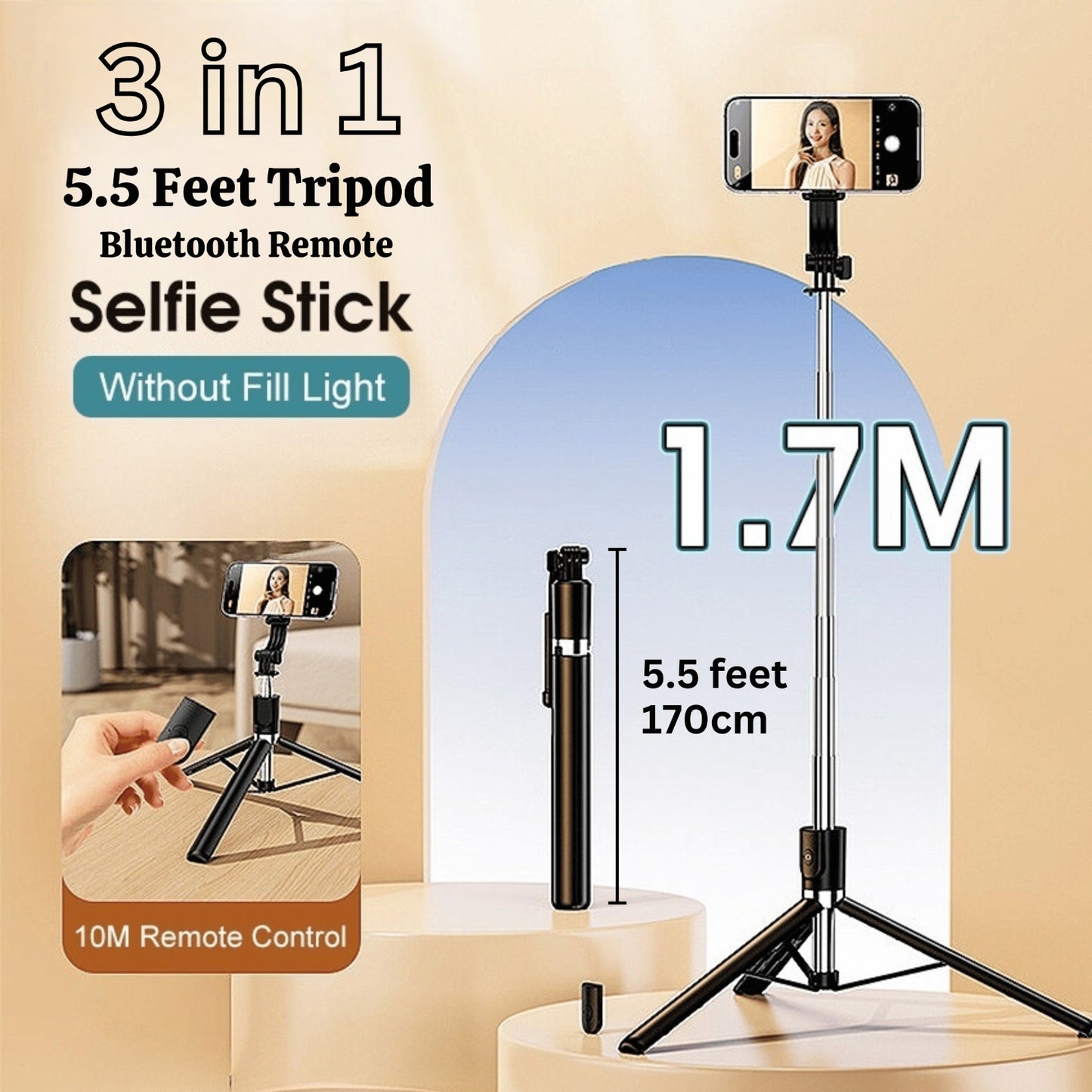 4 in 1 Tripod Selfie Stick R1s With Remote Control (Bluetooth)