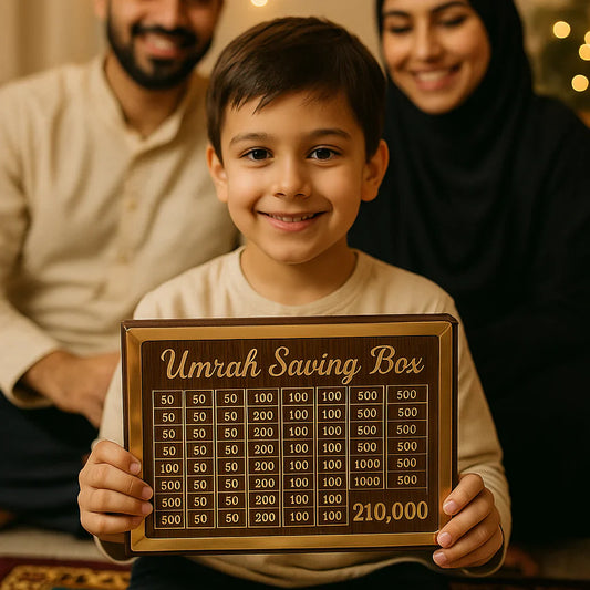Umrah Saving Box - Wooden Umrah Saving Box - 280 Days Savings Plan - Islamic Halal Money Jar for Hajj & Umrah - Daily Pilgrimage Savings Tracker - Gift for Muslims Money Saving Box
