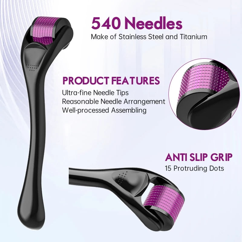 Derma Roller 0.5mm with 540 Micro Needle for Hair Growth and Facial Skin Therapy| Skin Care Beauty Tool for Anti-Aging Skin Repair, Anti Wrinkles Stretch, and Acne Scars Removal for Men and Women
