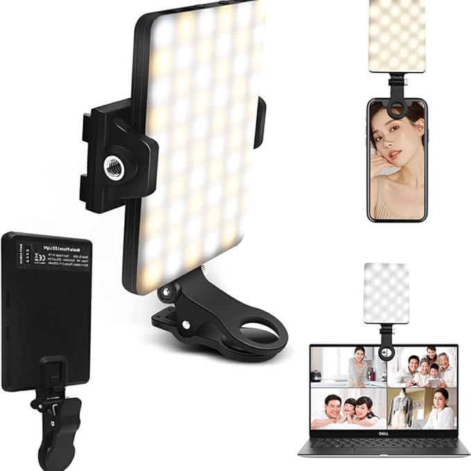 Rechargeable Mobile Selfie Light with Front & Back Clip, Three Light Modes Portable LED Selfie Light, Selfie Light for iPhone, Cell Phone, iPad, Laptop, TiKTok, Volg, Makeup, Video Conferencing