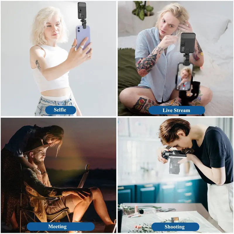 Rechargeable Mobile Selfie Light with Front & Back Clip, Three Light Modes Portable LED Selfie Light, Selfie Light for iPhone, Cell Phone, iPad, Laptop, TiKTok, Volg, Makeup, Video Conferencing