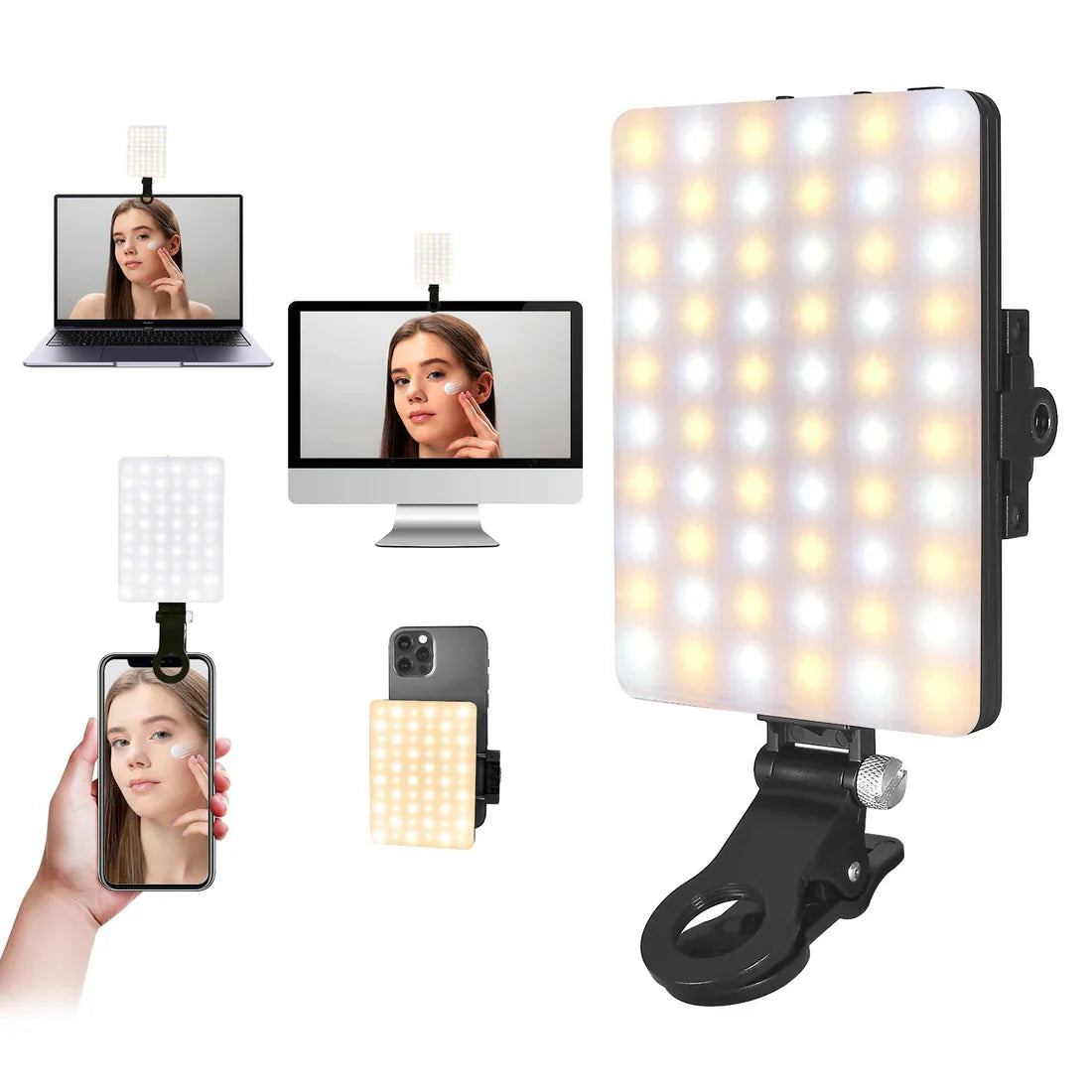 Rechargeable Mobile Selfie Light with Front & Back Clip, Three Light Modes Portable LED Selfie Light, Selfie Light for iPhone, Cell Phone, iPad, Laptop, TiKTok, Volg, Makeup, Video Conferencing
