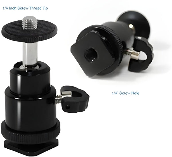 Mini Ball Head 360 degree Aluminium Alloy 1/4" Screw Tripod Hot Shoe Mount for DSLR Camera-Monopod-Camcorder-Flash Light Stand-Video Photo Accessories And LED Baby Lights