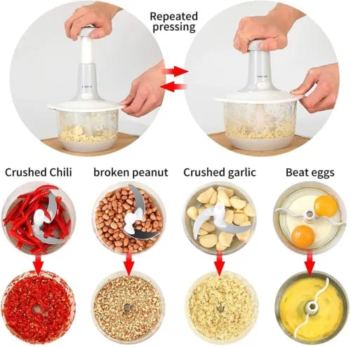 Hand Pat Food Processor / Hand Push Chopper Machine Food Processor Vegetable Chopper 1500ml Capacity