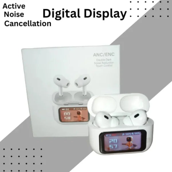 A9 Pro Touch Screen Airpods Pro - ANC Wireless Earbuds With Bluetooth 5.0, LCD Display, Super Bass And Pop-Up Feature