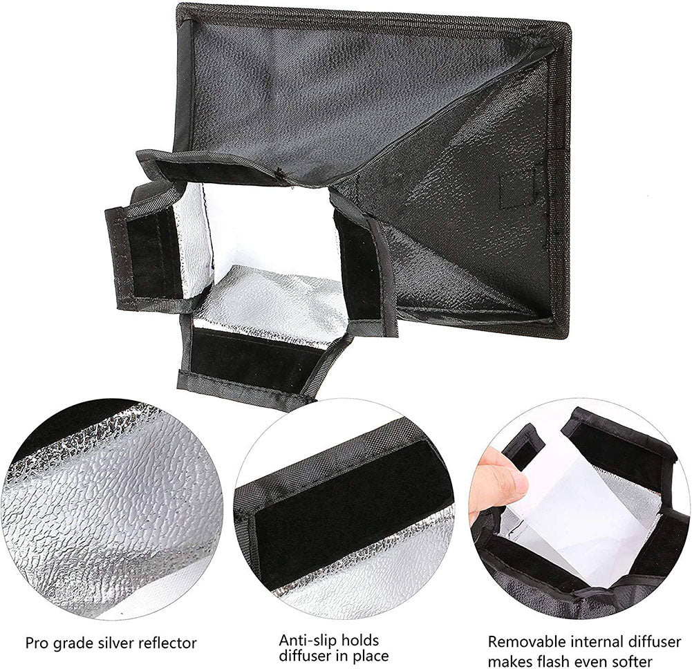 Universal Camera Flash Diffuser Speedlight Softbox Kit, Portable Small Soft Box for Canon Nikon 20x15cm Rectangular Softbox