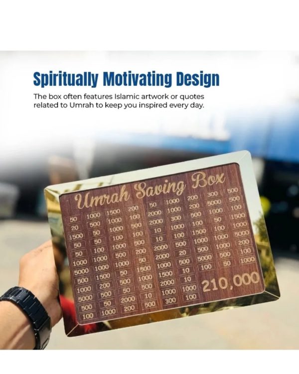 Umrah Saving Box - Wooden Umrah Saving Box - 280 Days Savings Plan - Islamic Halal Money Jar for Hajj & Umrah - Daily Pilgrimage Savings Tracker - Gift for Muslims Money Saving Box