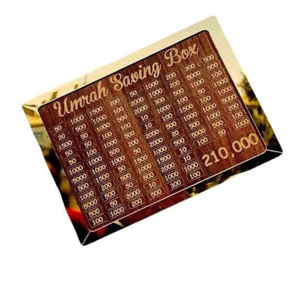 Umrah Saving Box - Wooden Umrah Saving Box - 280 Days Savings Plan - Islamic Halal Money Jar for Hajj & Umrah - Daily Pilgrimage Savings Tracker - Gift for Muslims Money Saving Box